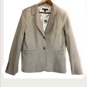 Chadwicks of Boston Pinstripe Blazer Jacket Skirt Suit Size 12  Tan Career Vtg